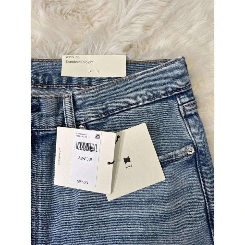 Calvin Klein Standard Straight Jeans Mens 33x30 Measure 33x28.5 Blue Stretch NWT